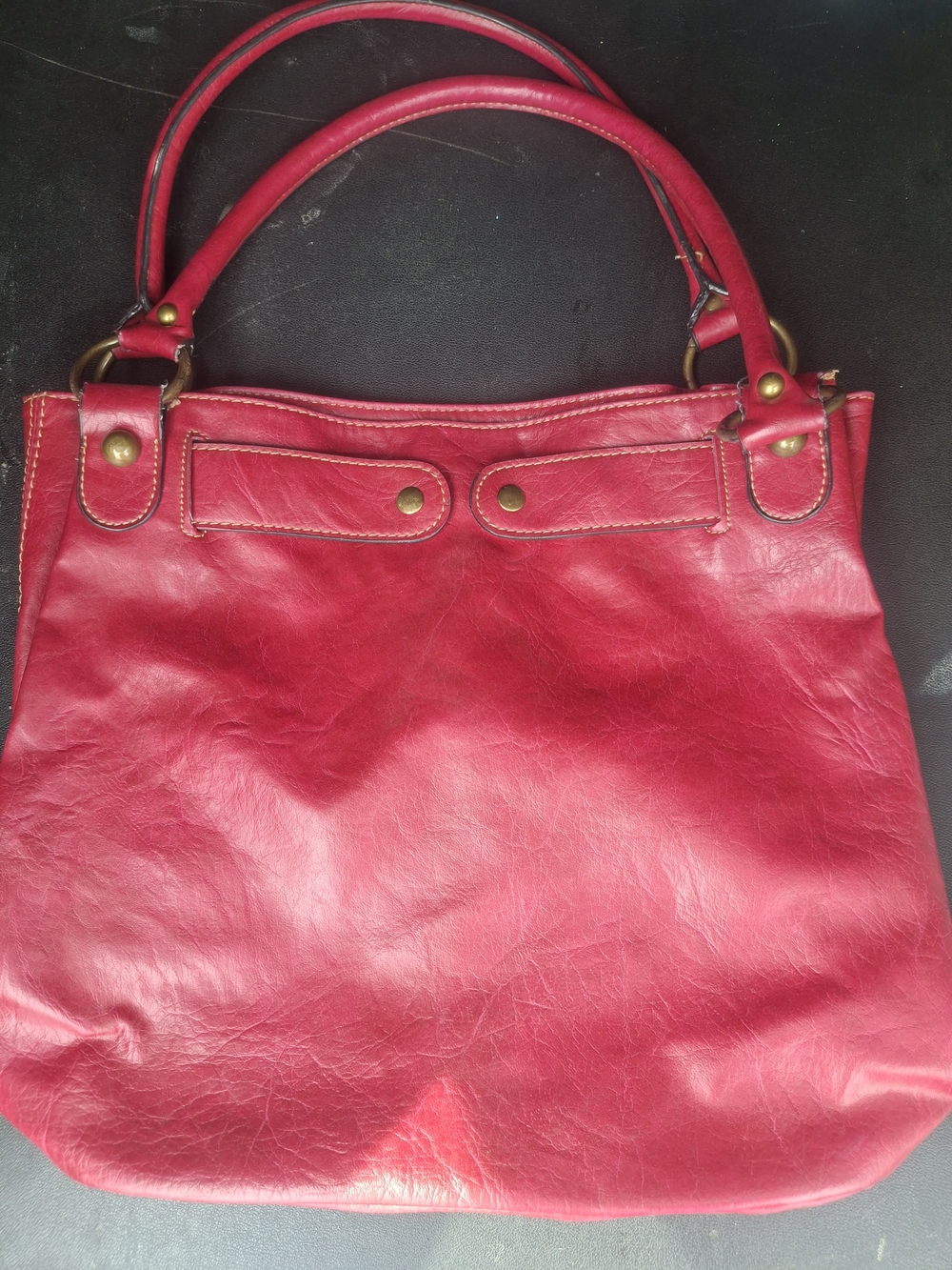 Axcess Red Leather Tote with Gold-Tone Accents